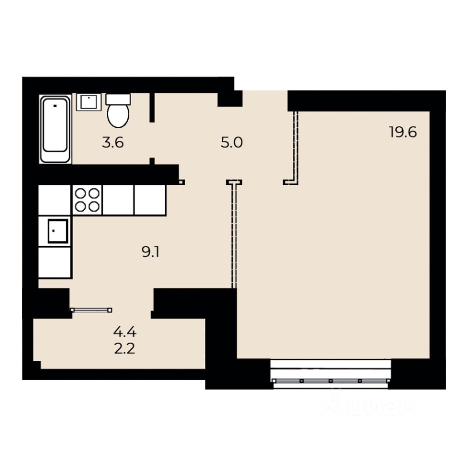 1-комн.кв., 39,5 м², 3/15 этаж