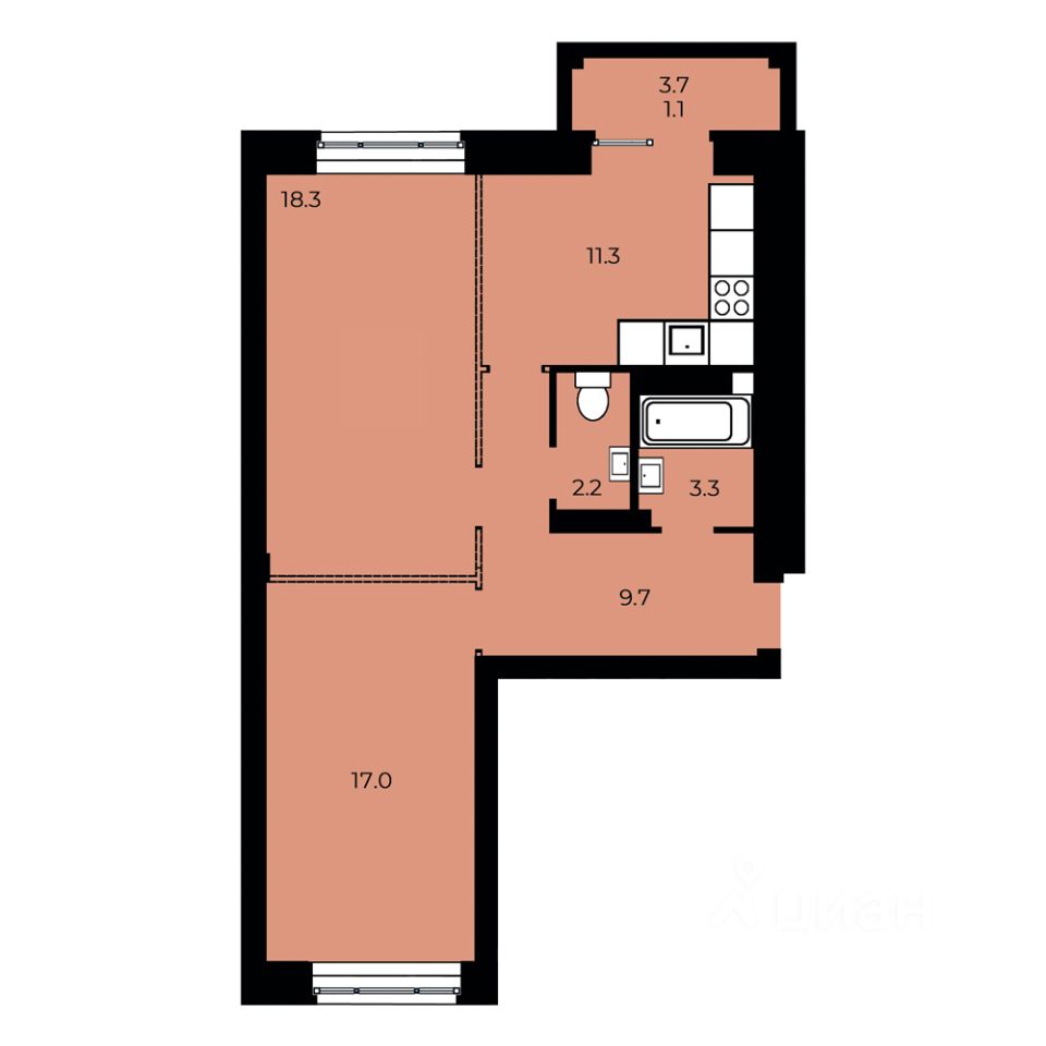 2-комн.кв., 62,8 м², 8/15 этаж