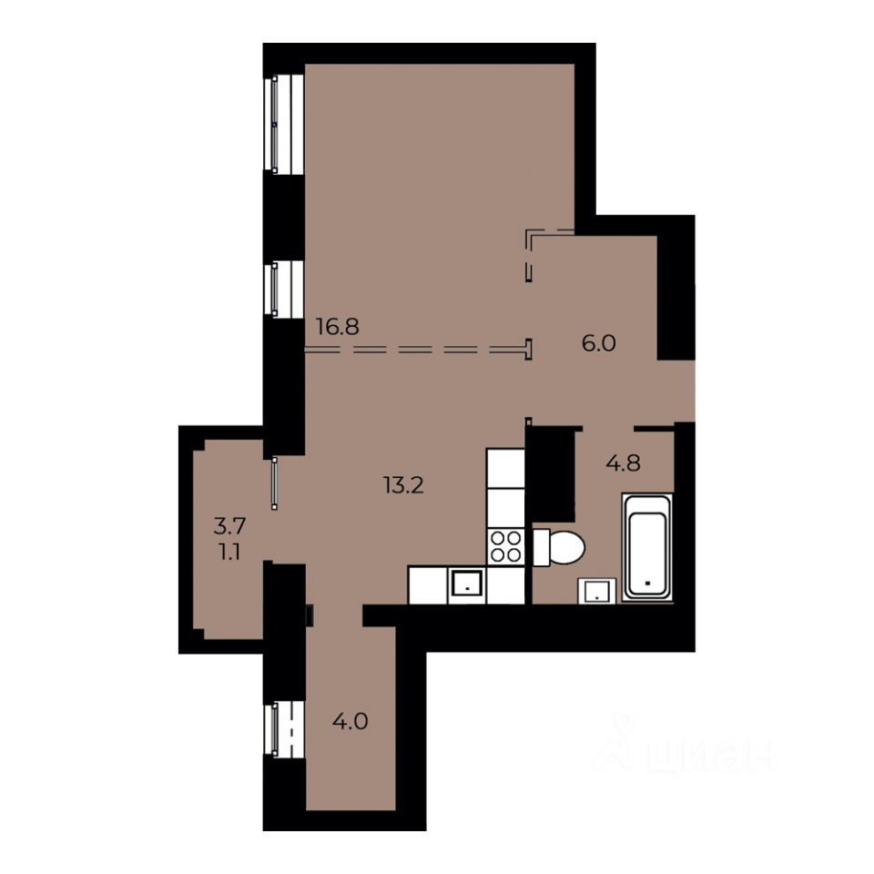 1-комн.кв., 45,4 м², 4/15 этаж