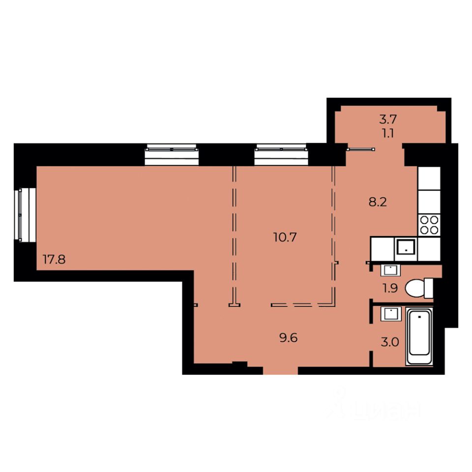 2-комн.кв., 52,2 м², 8/15 этаж