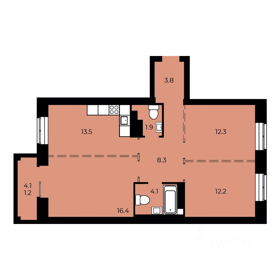3-комн.кв., 73,7 м², 10/15 этаж