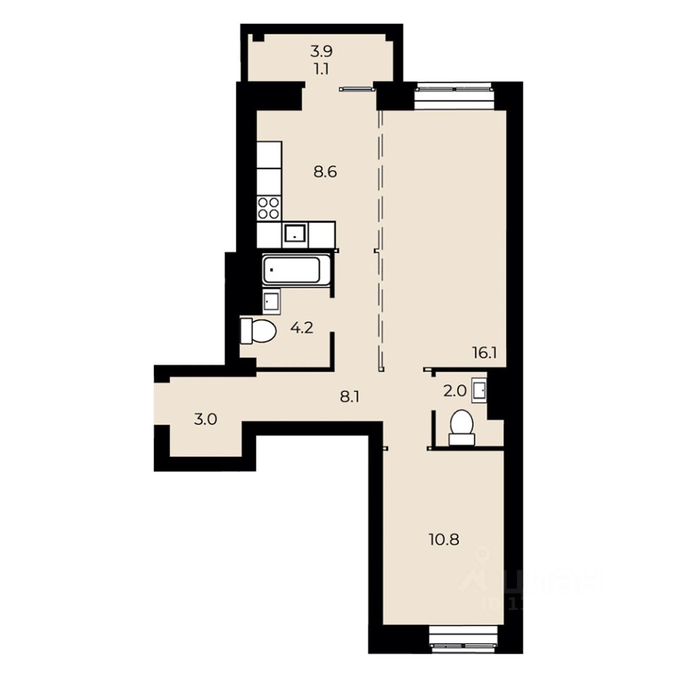 2-комн.кв., 54,7 м², 14/15 этаж
