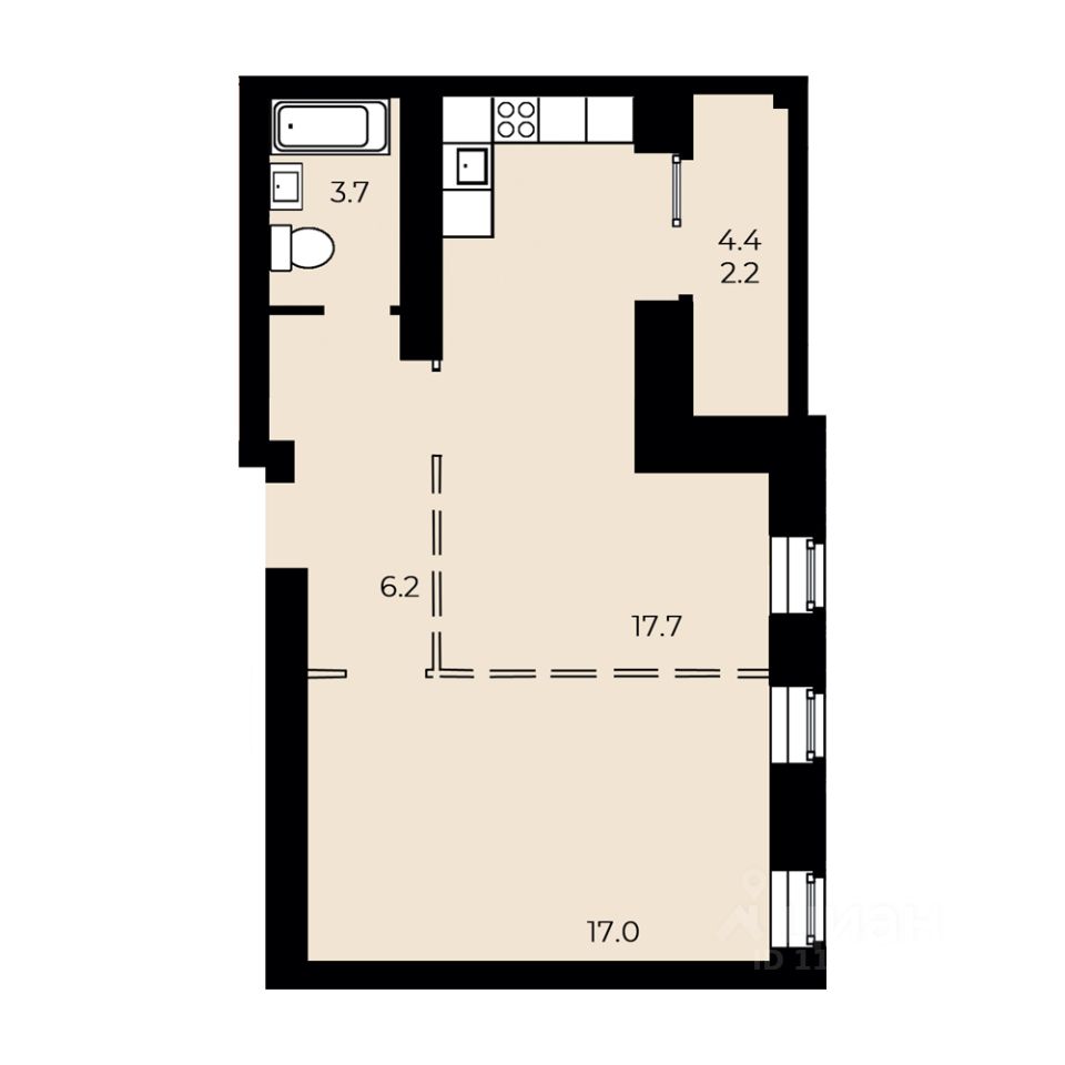 1-комн.кв., 46,9 м², 1/15 этаж