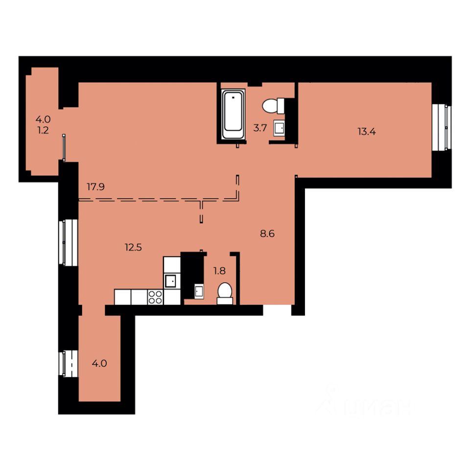 2-комн.кв., 66,1 м², 8/15 этаж