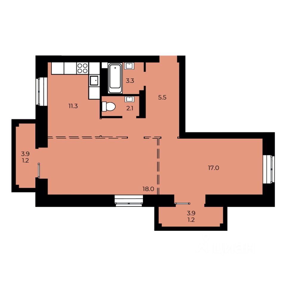 2-комн.кв., 63,7 м², 15/15 этаж