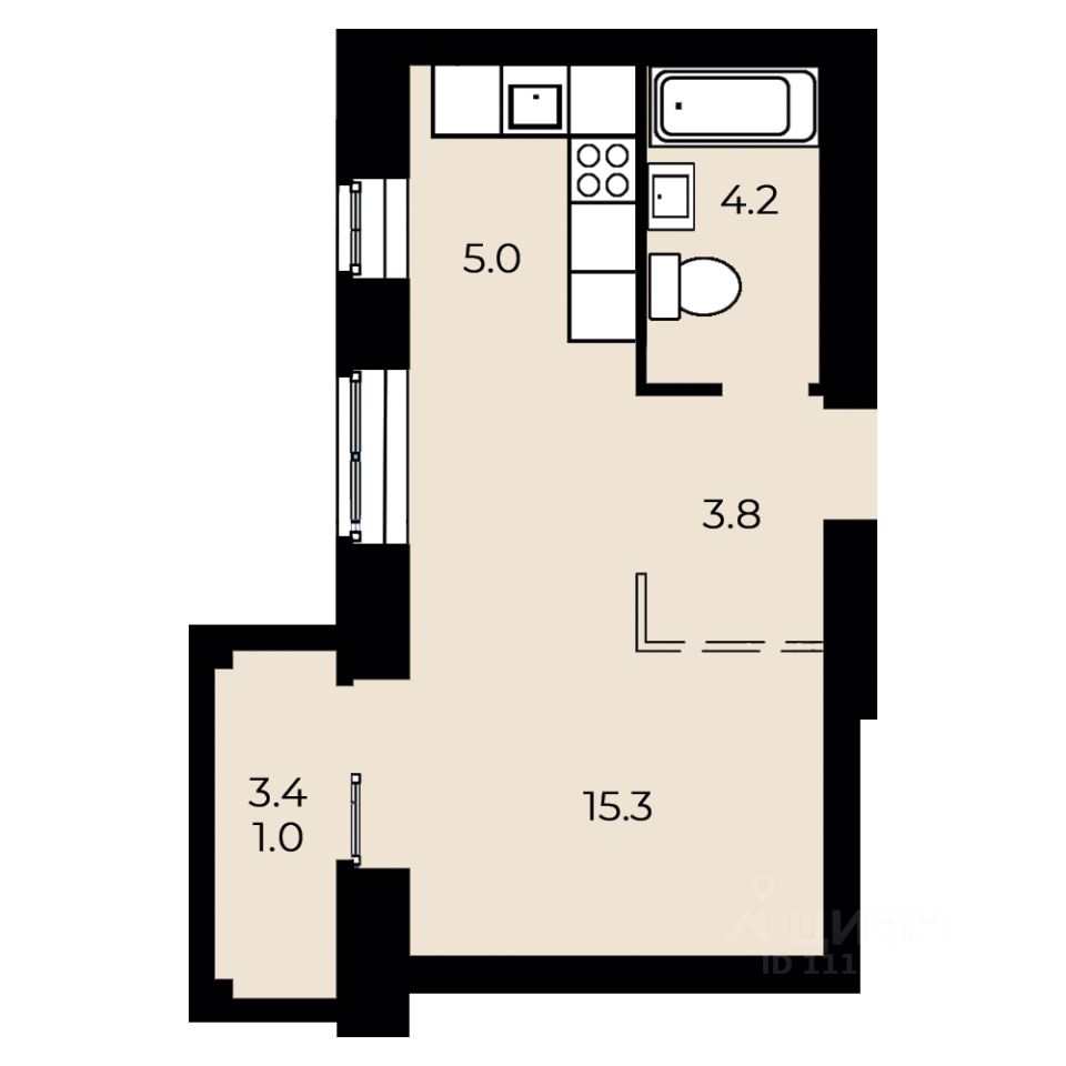 1-комн.кв., 29,2 м², 8/15 этаж