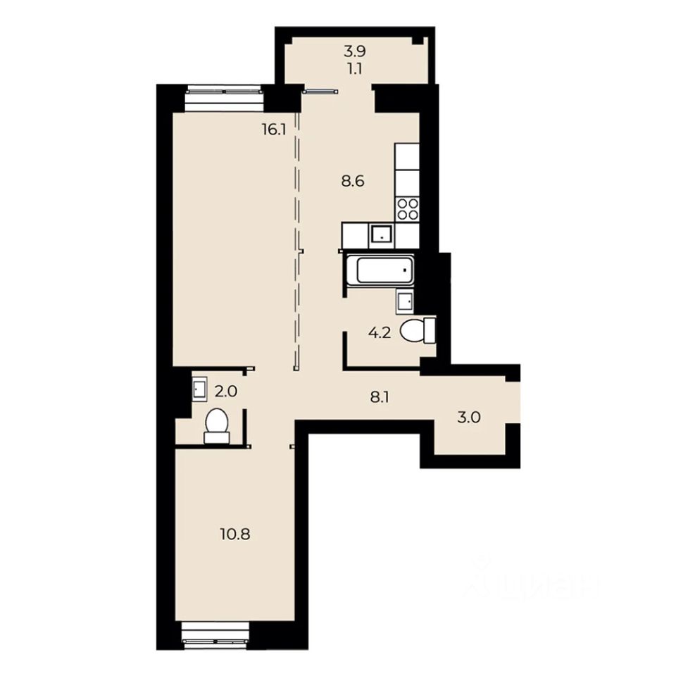 2-комн.кв., 54,7 м², 10/15 этаж