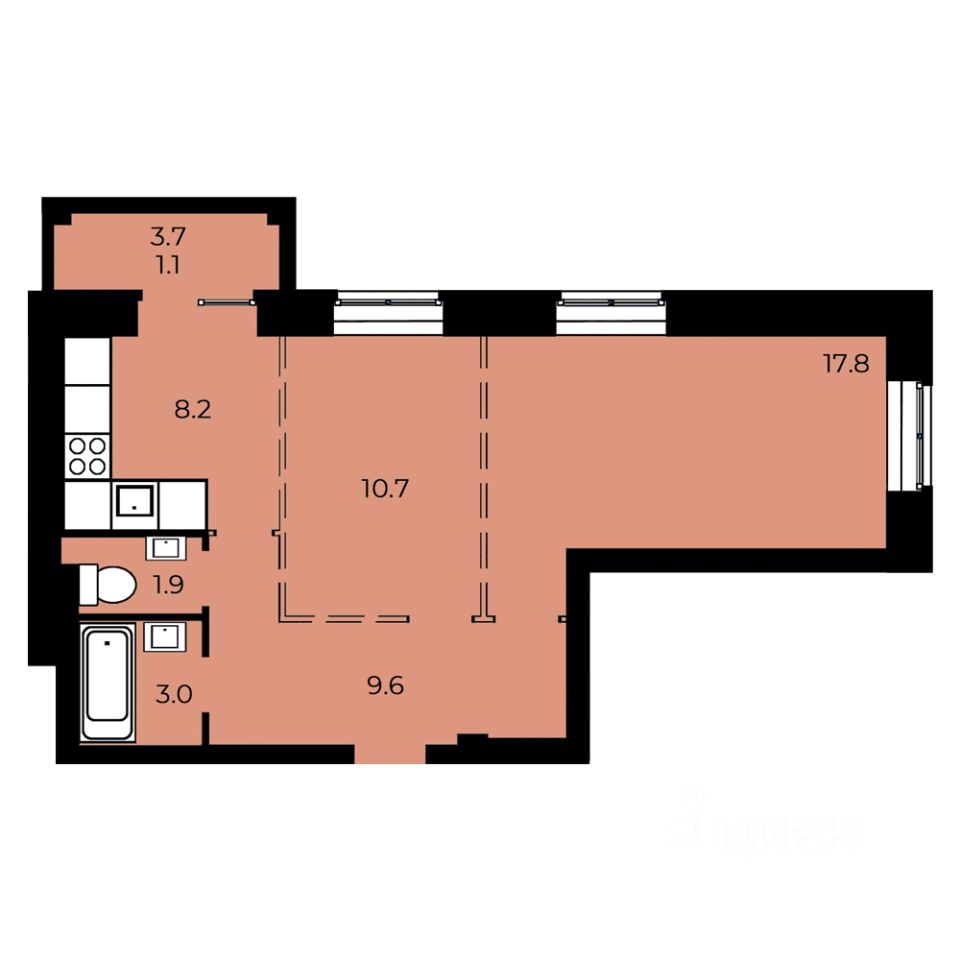 2-комн.кв., 52,2 м², 12/15 этаж