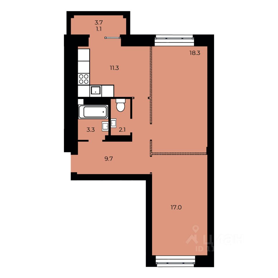 2-комн.кв., 62,8 м², 3/15 этаж