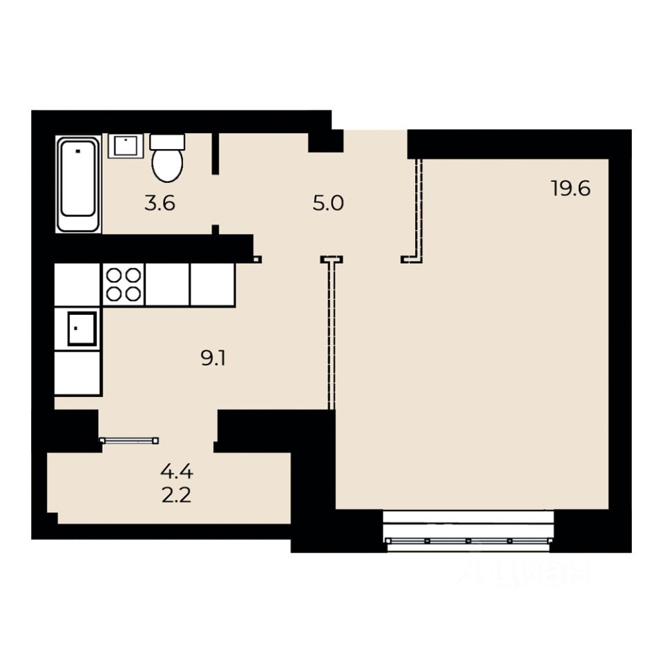 1-комн.кв., 39,5 м², 4/15 этаж