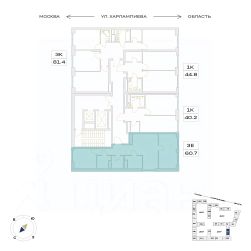 3-комн.кв., 61 м², этаж 14