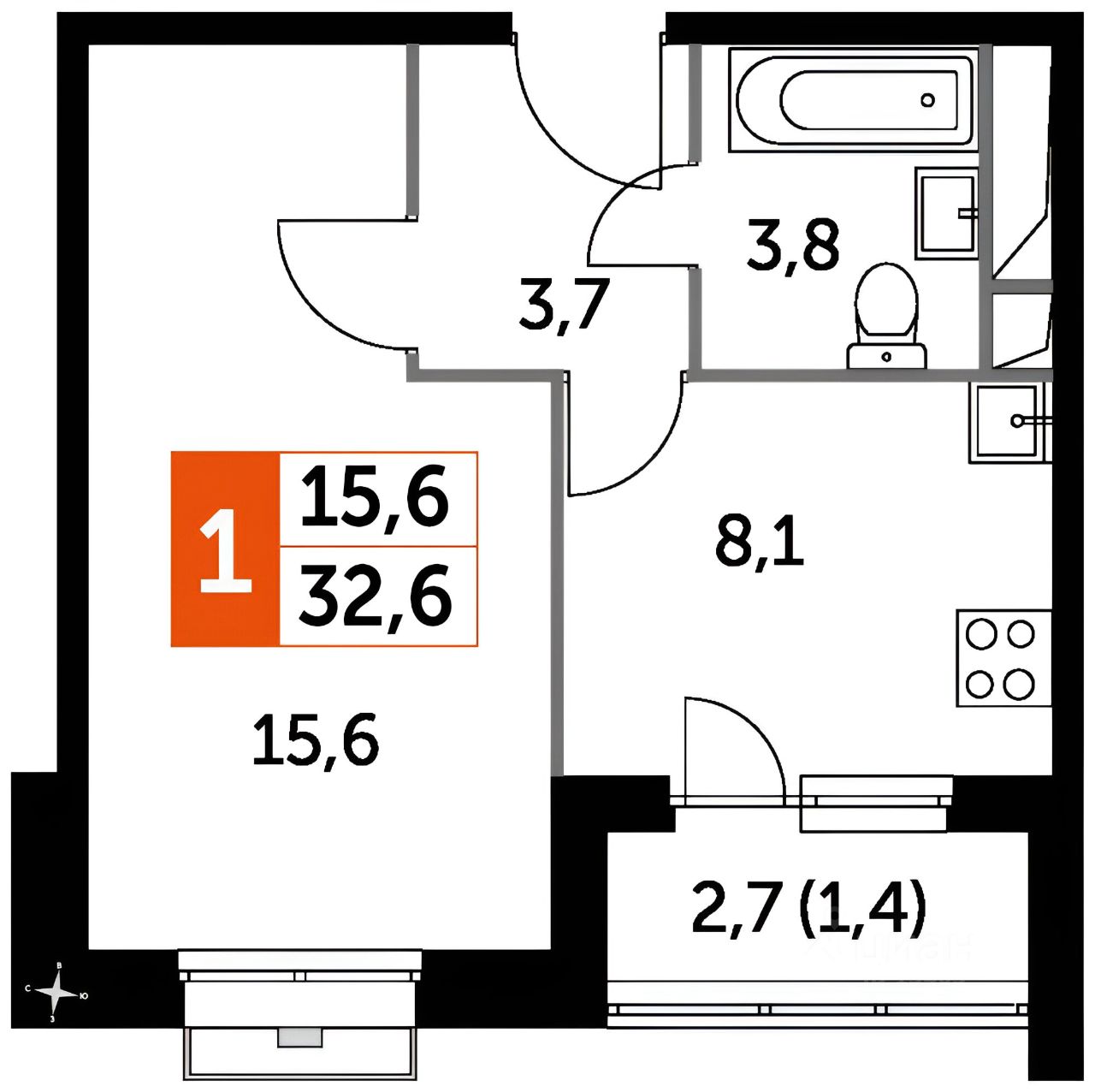 Планировка этой квартиры по данным Циан
