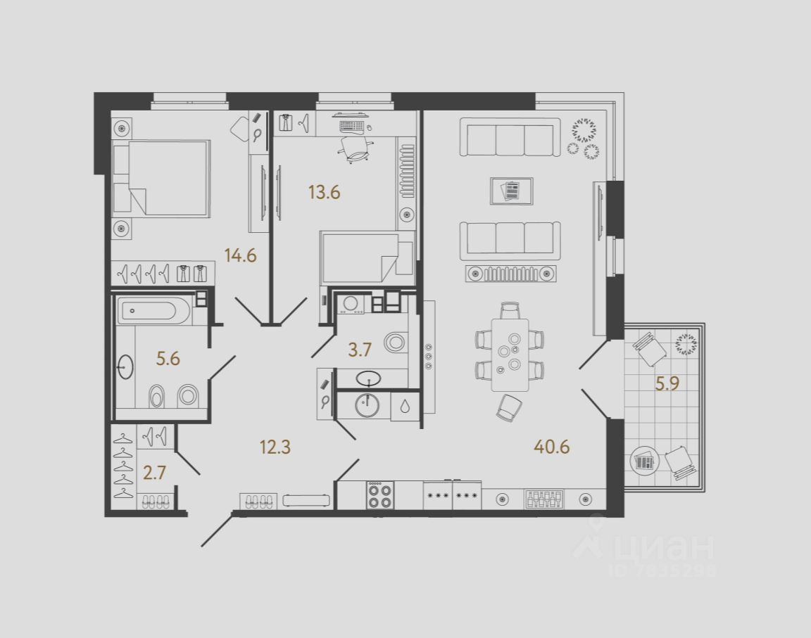 2-комн.кв., 93,1 м², 3/4 этаж