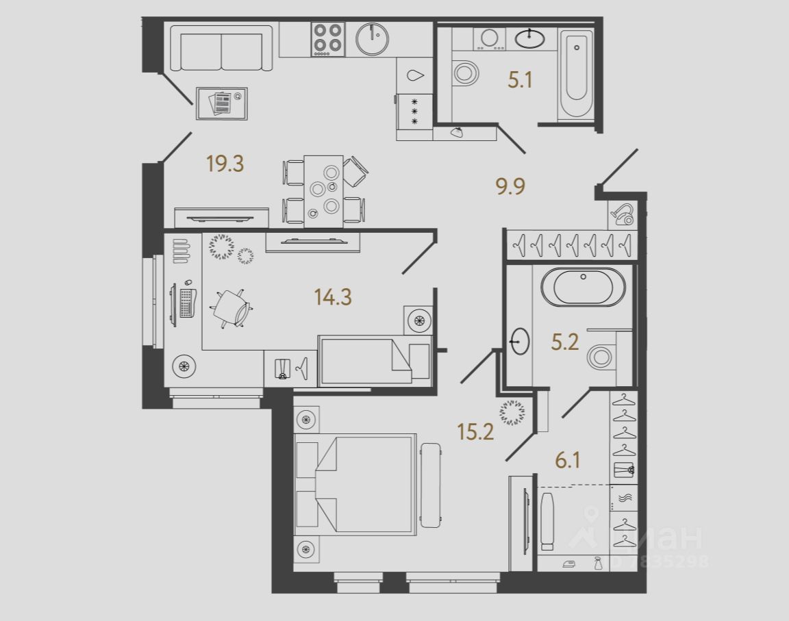2-комн.кв., 75,1 м², 1/4 этаж