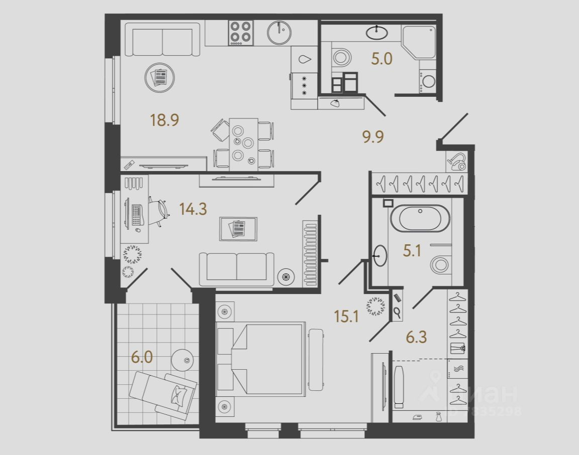 2-комн.кв., 74,6 м², 2/4 этаж