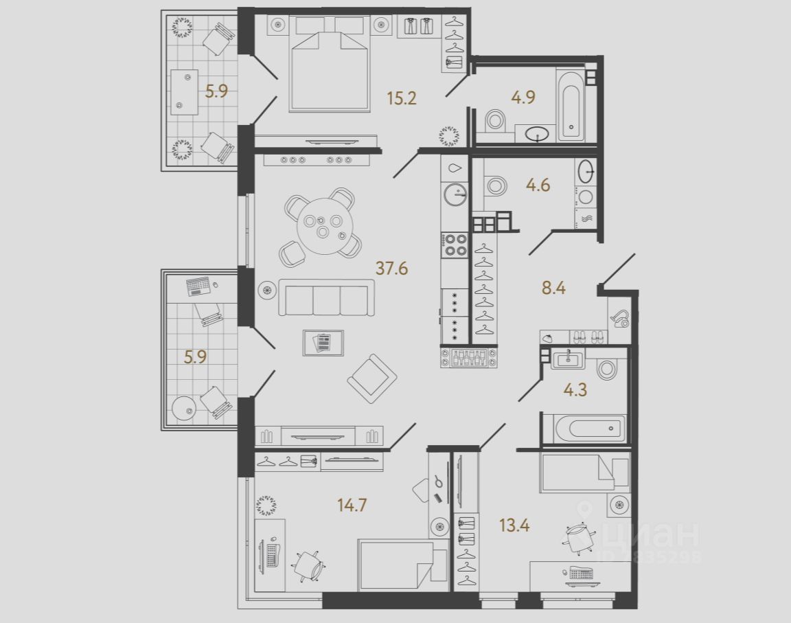 3-комн.кв., 103,1 м², 3/4 этаж