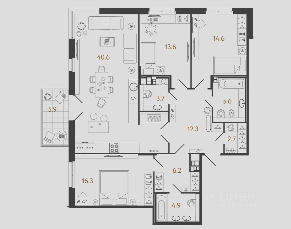 3-комн.кв., 120,5 м², 3/4 этаж
