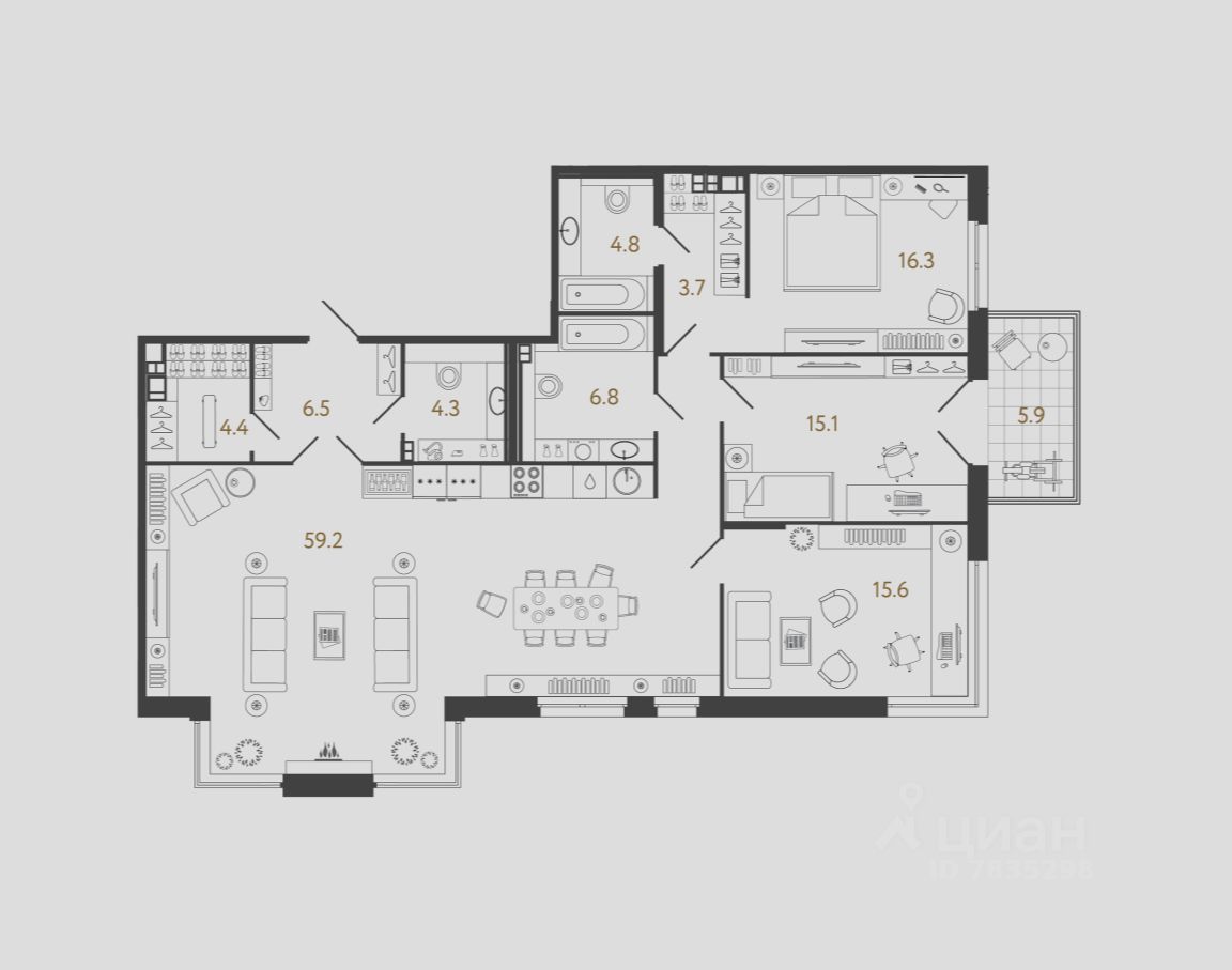 3-комн.кв., 136,7 м², 3/4 этаж
