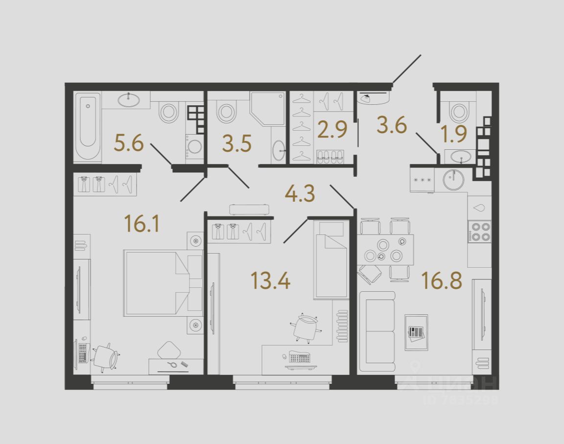 2-комн.кв., 68,1 м², 5/9 этаж