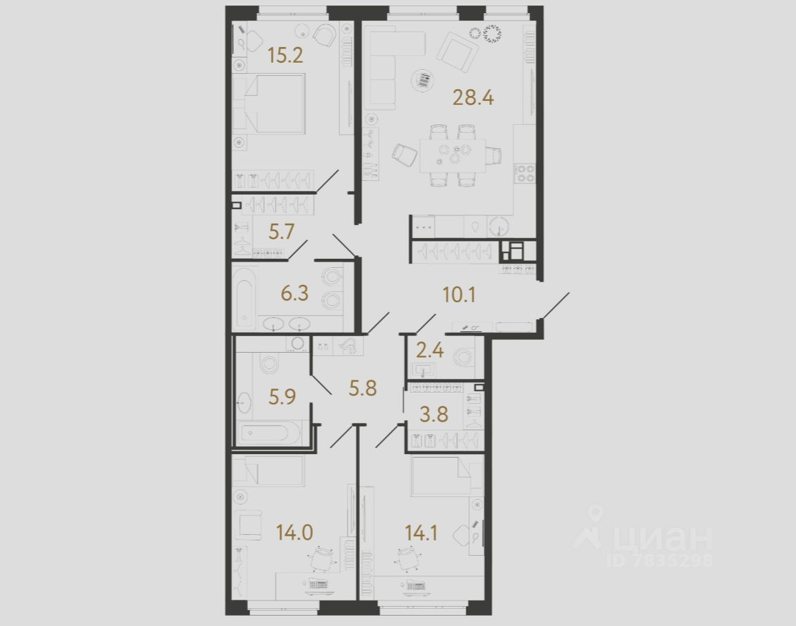 3-комн.кв., 111,7 м², 2/9 этаж