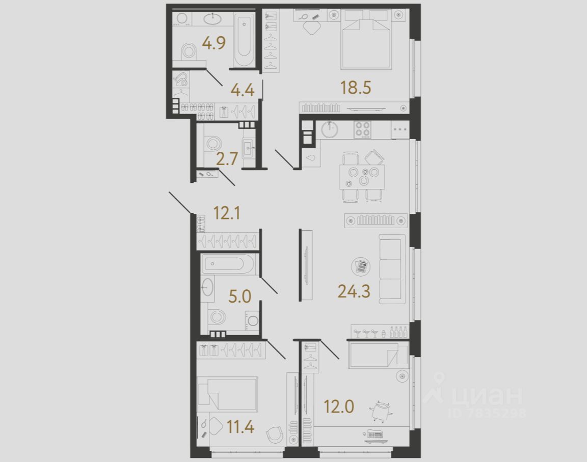 3-комн.кв., 95,3 м², 4/9 этаж