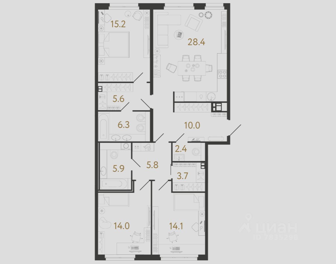 3-комн.кв., 111,5 м², 3/9 этаж