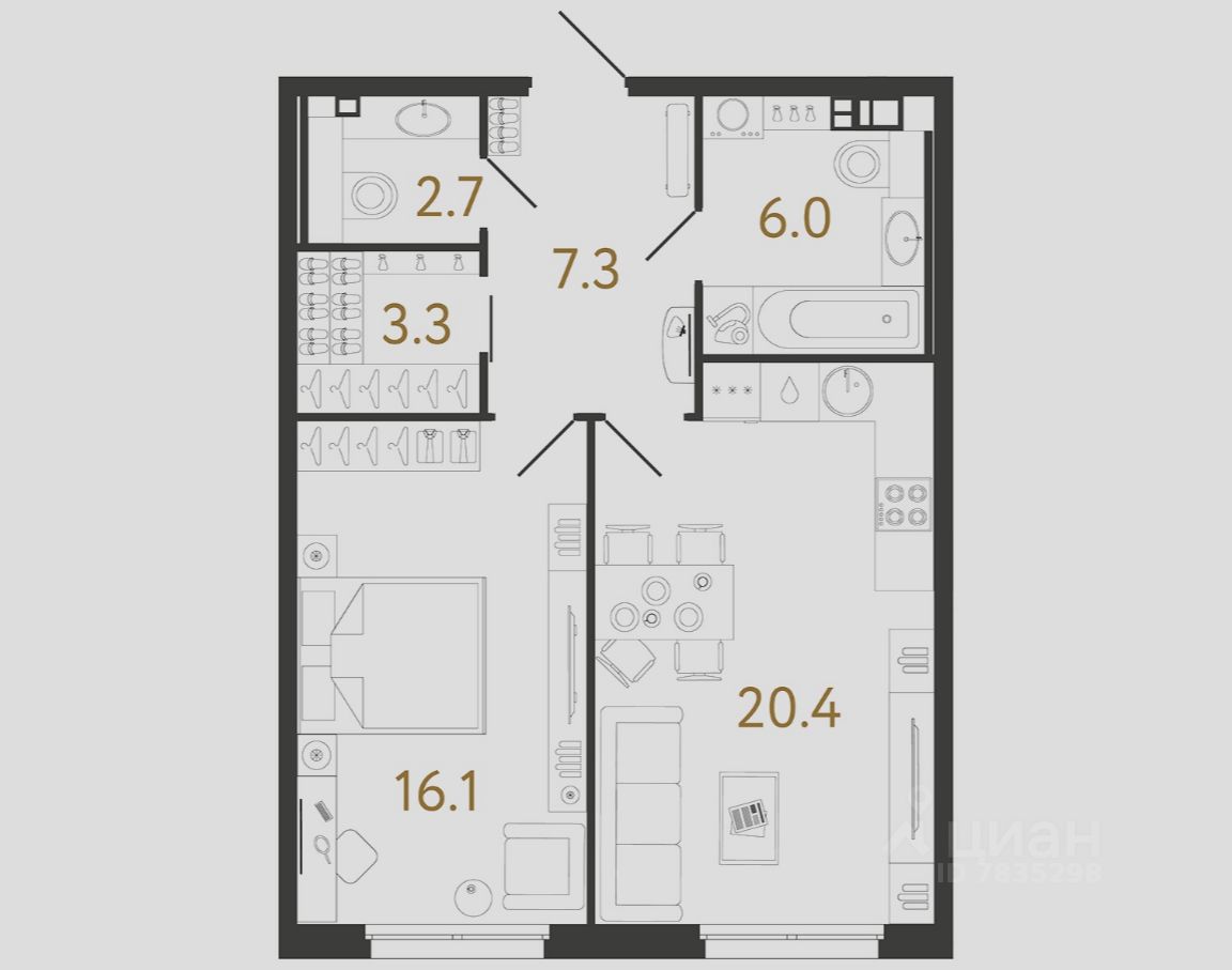 1-комн.кв., 55,8 м², 2/9 этаж