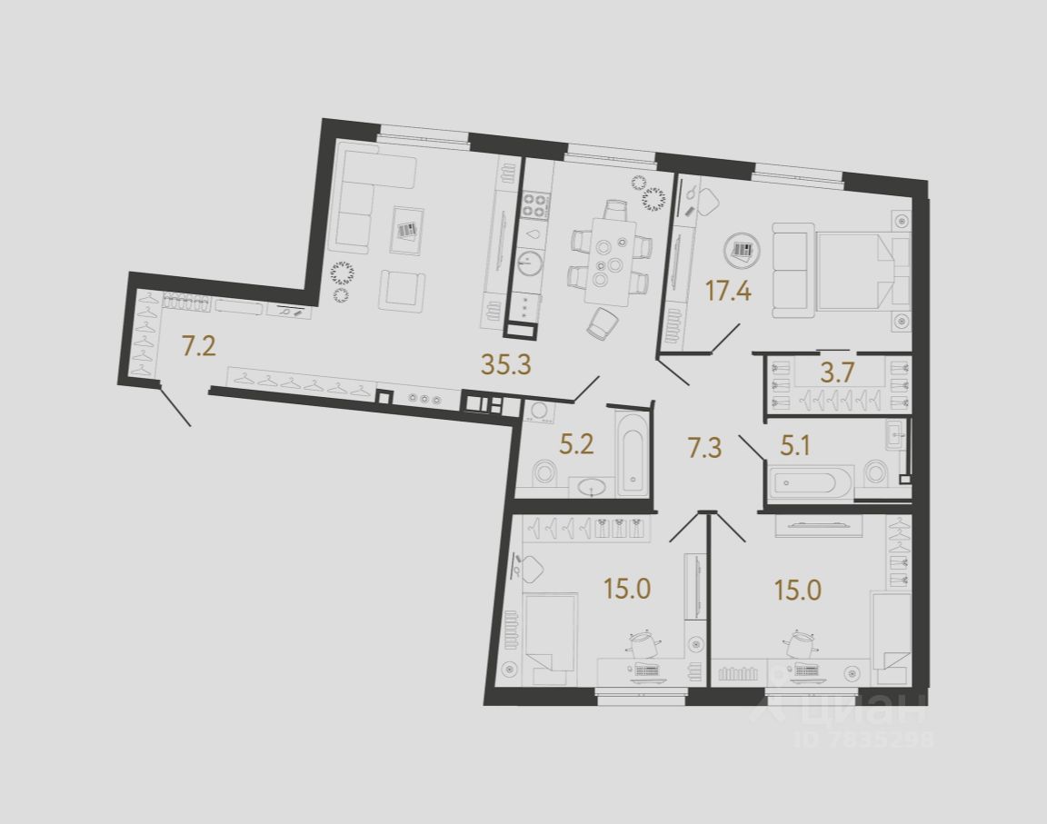 3-комн.кв., 111,2 м², 2/9 этаж