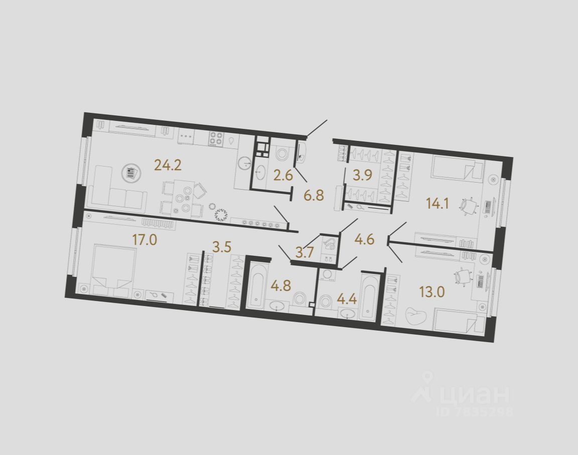 3-комн.кв., 102,6 м², 2/9 этаж