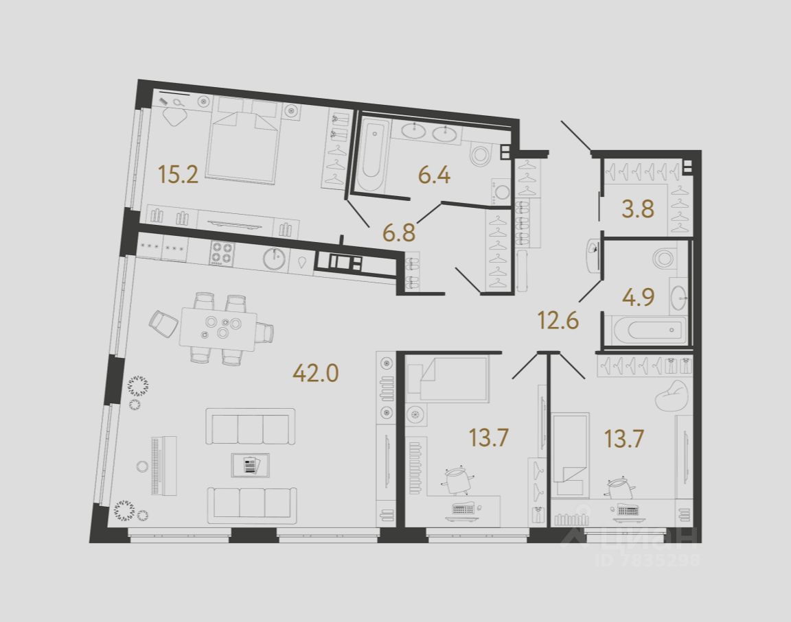 3-комн.кв., 119,1 м², 3/9 этаж