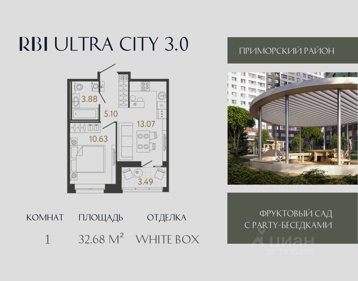 1-комн.кв., 32,7 м², 16/17 этаж