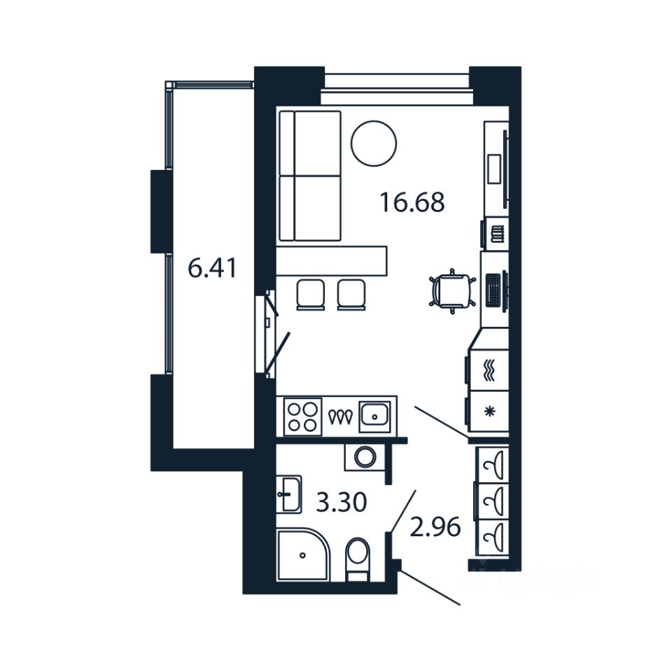 Студия, 22,8 м², 4/12 этаж