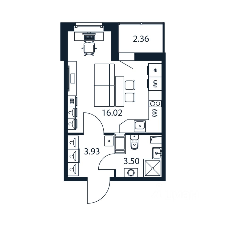 Студия, 23 м², 11/12 этаж