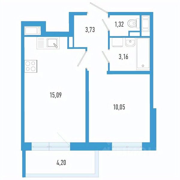 1-комн.кв., 34,6 м², 6/12 этаж
