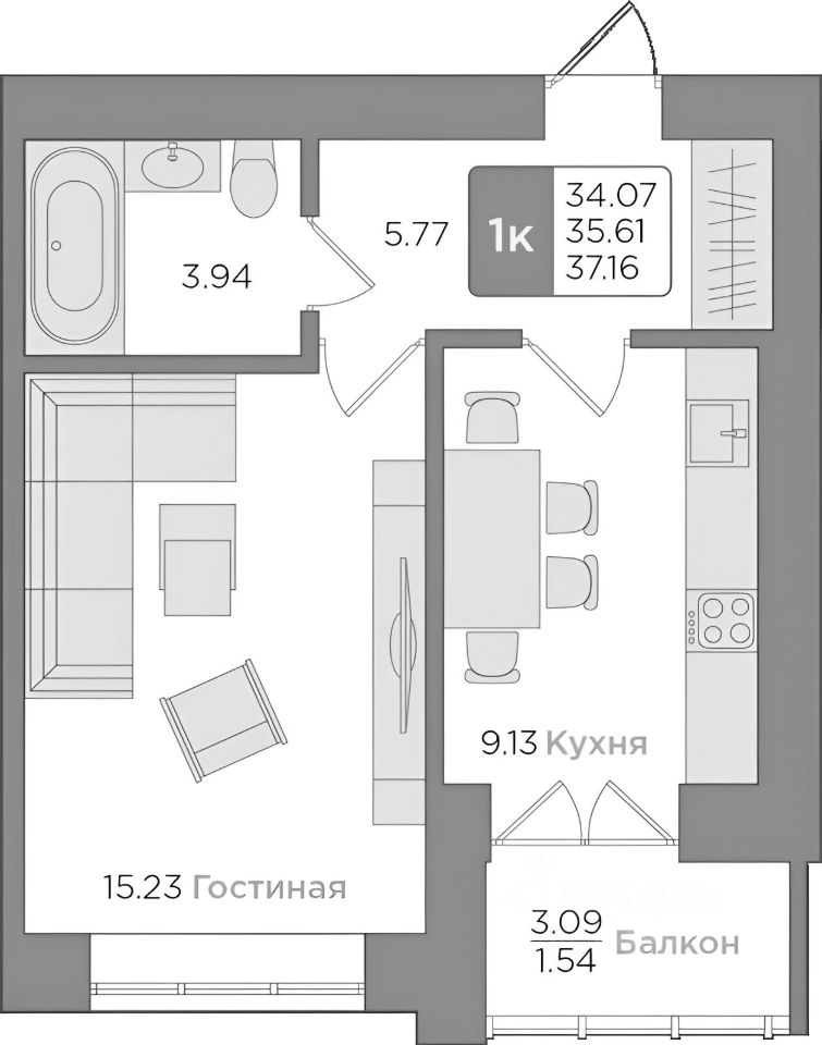 Планировка этой квартиры по данным Циан
