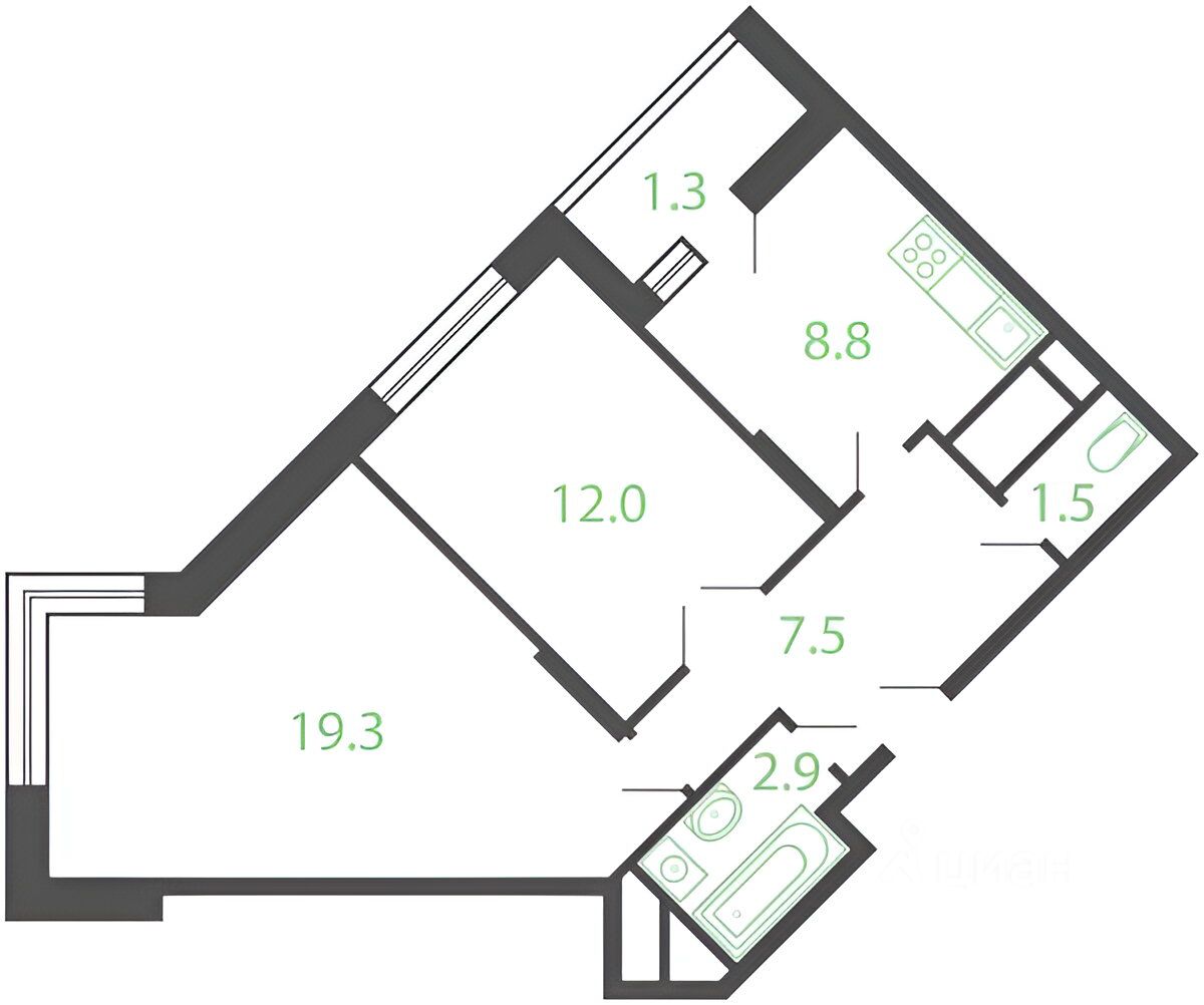 Планировка этой квартиры по данным Циан