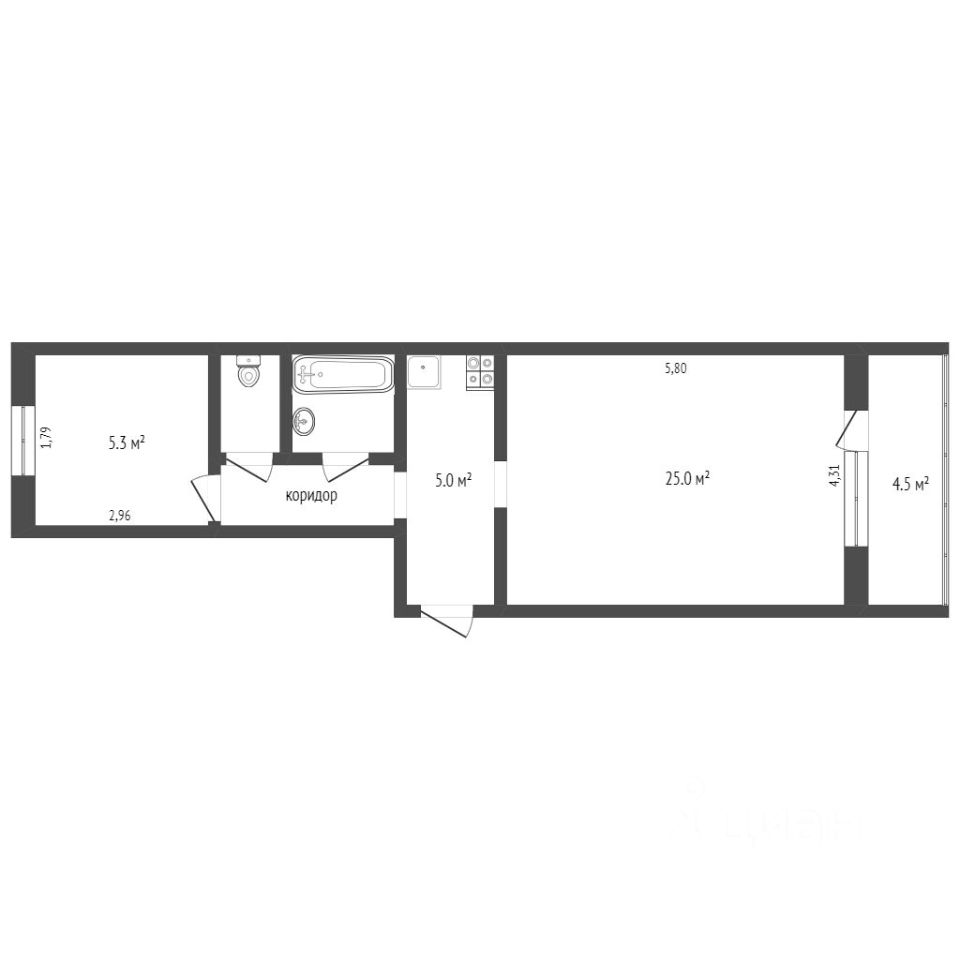 Планировка этой квартиры по данным Циан