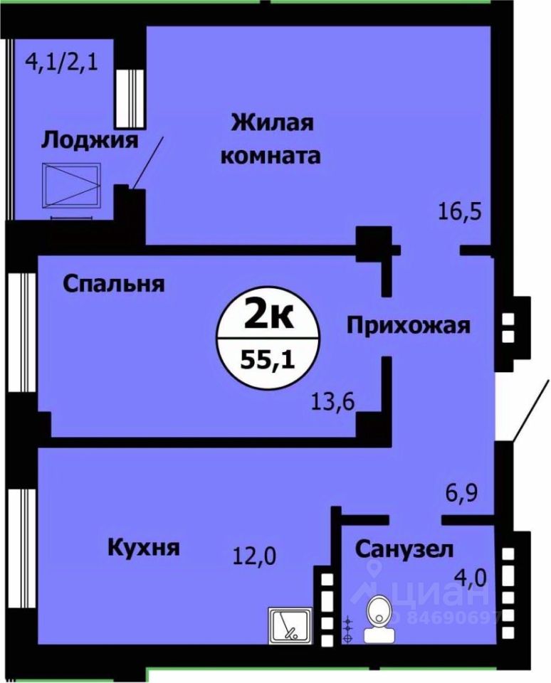 2-комн.кв., 54,9 м², 11/24 этаж