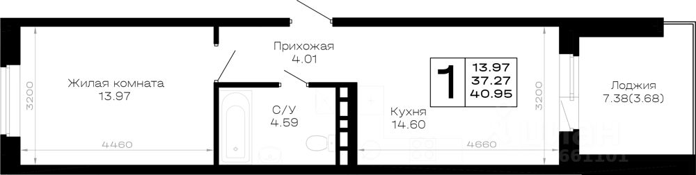 1-комн.кв., 41 м², 1/4 этаж