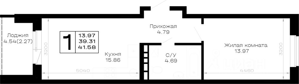 1-комн.кв., 41,6 м², 2/4 этаж