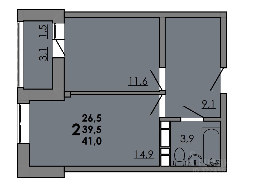 2-комн.кв., 41 м², 13/15 этаж