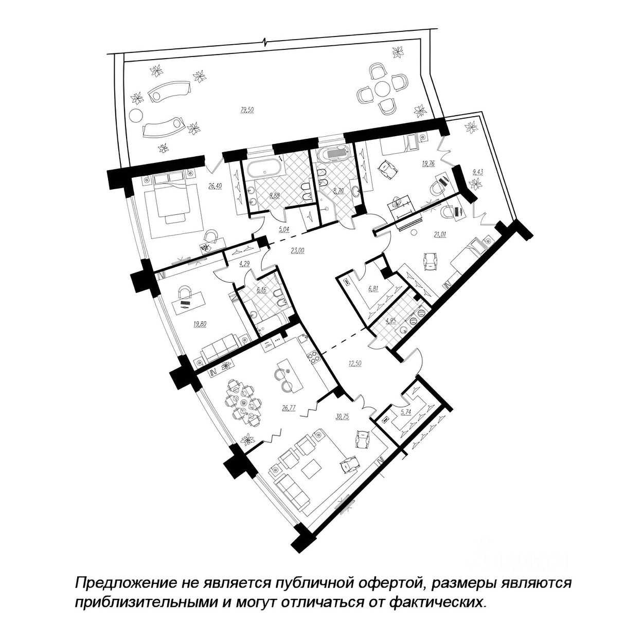 Планировка этой квартиры по данным Циан