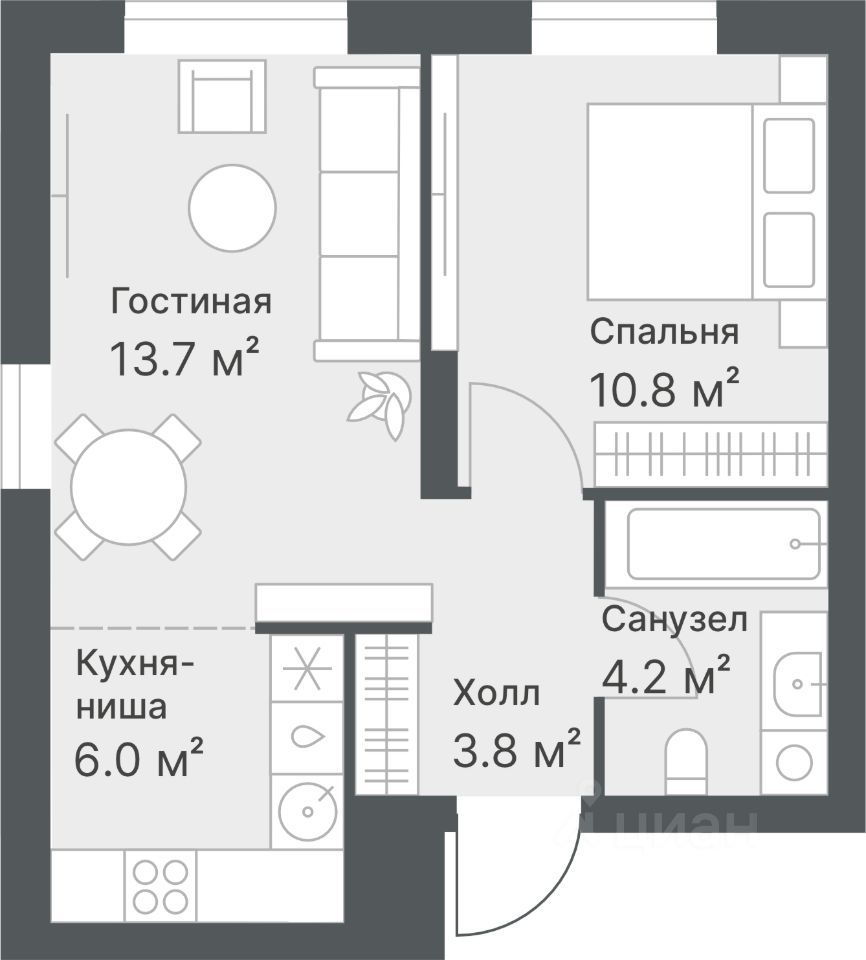 2-комн.кв., 38,5 м², 12/14 этаж