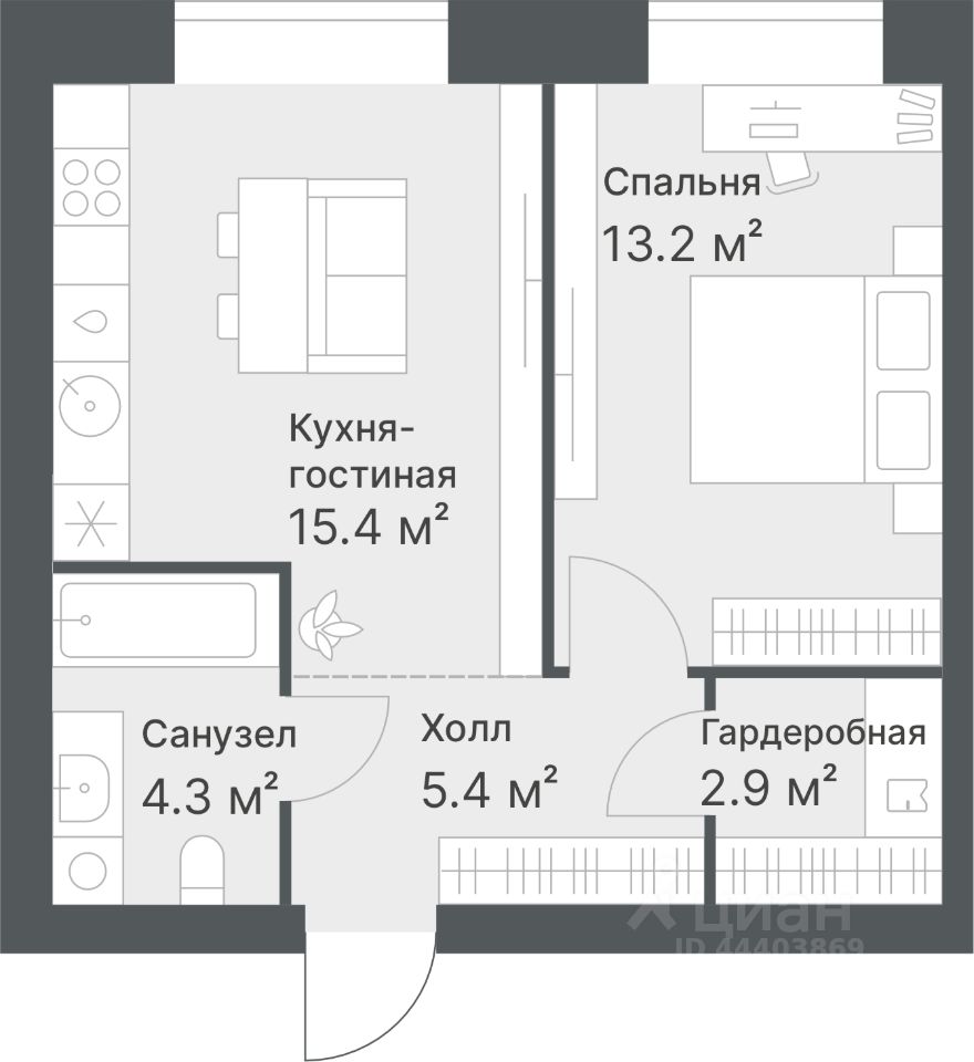 1-комн.кв., 41,2 м², 10/14 этаж