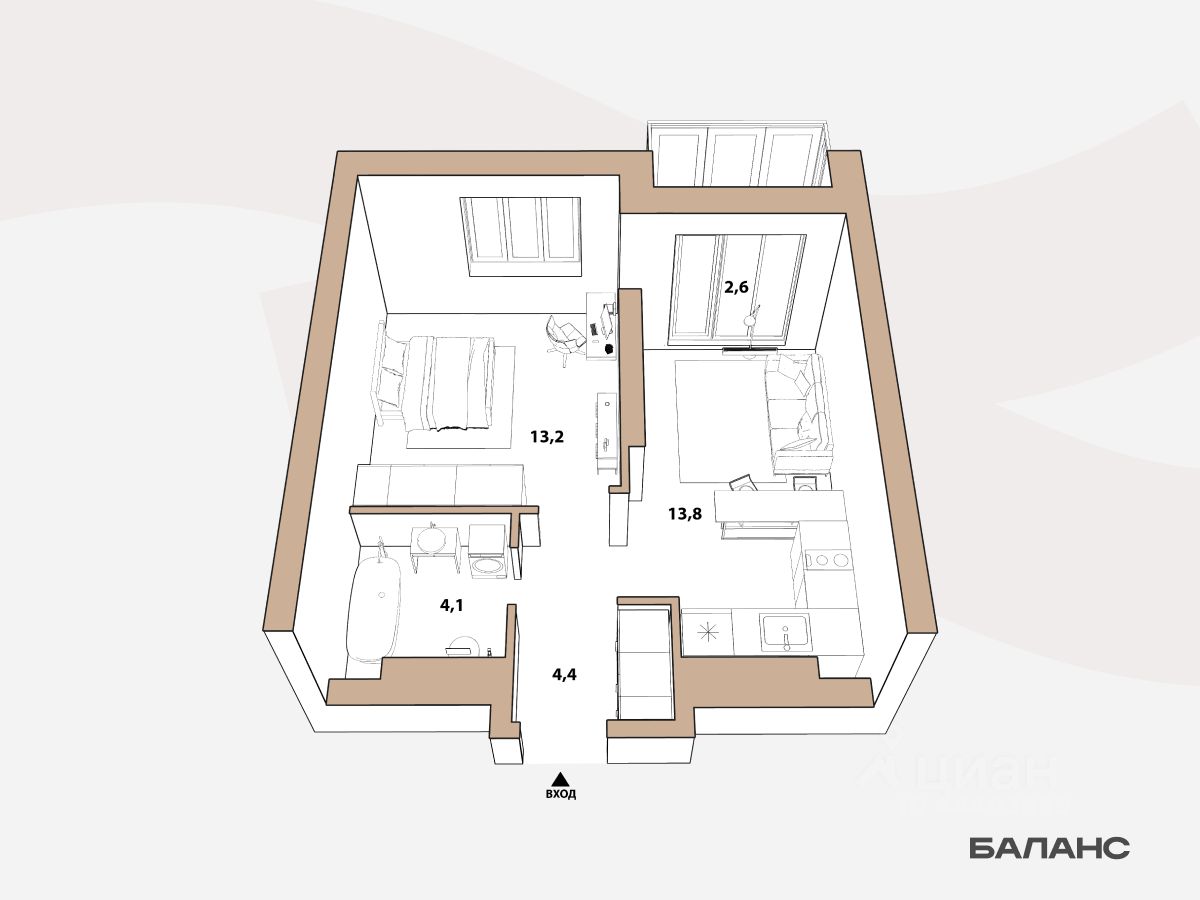1-комн.кв., 35,5 м², 21/23 этаж