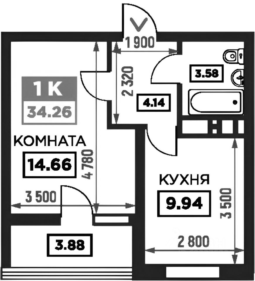Планировка этой квартиры по данным Циан