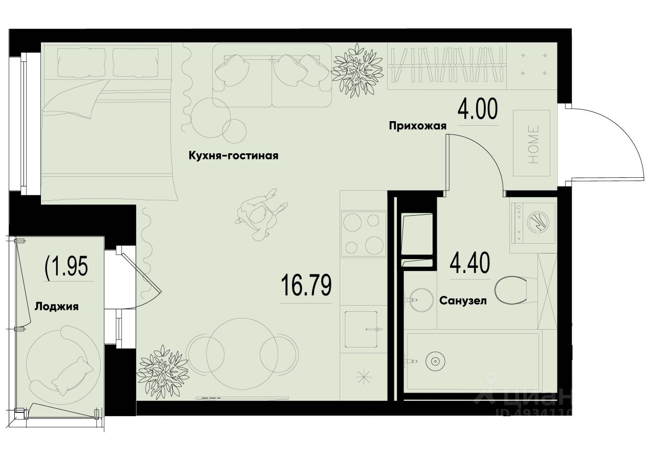 Студия, 26,3 м², 10/12 этаж