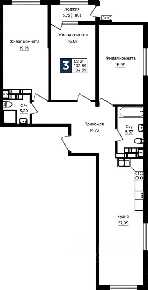 3-комн.кв., 104,5 м², 18/18 этаж
