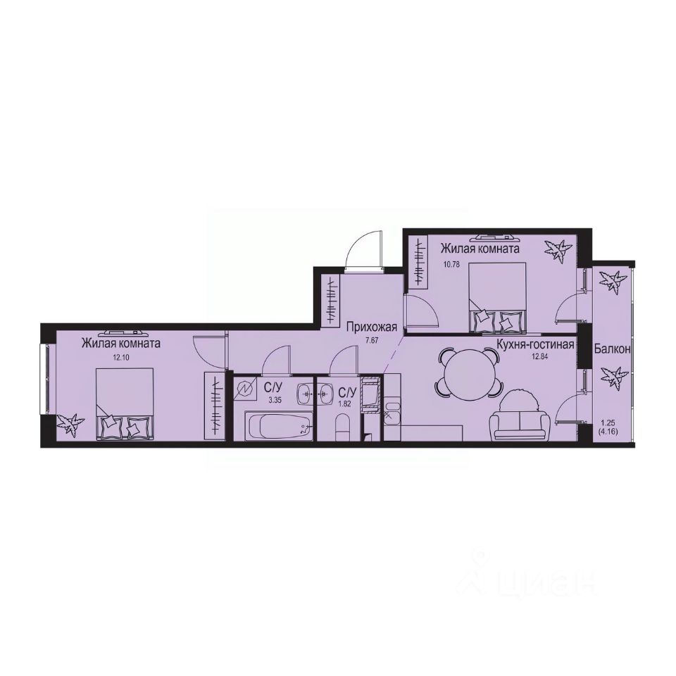 2-комн.кв., 49,8 м², 6/9 этаж