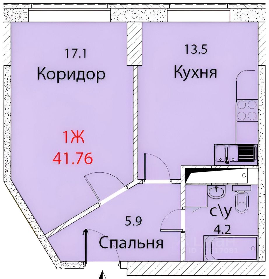 Планировка этой квартиры по данным Циан